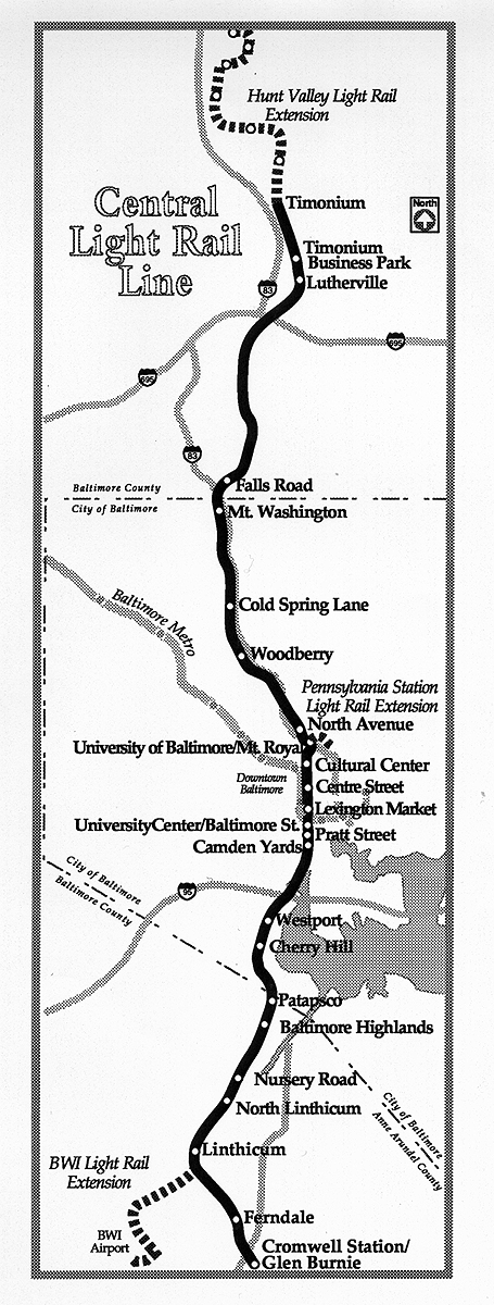 [Black & white map of Central Corridor Light Rail Line]